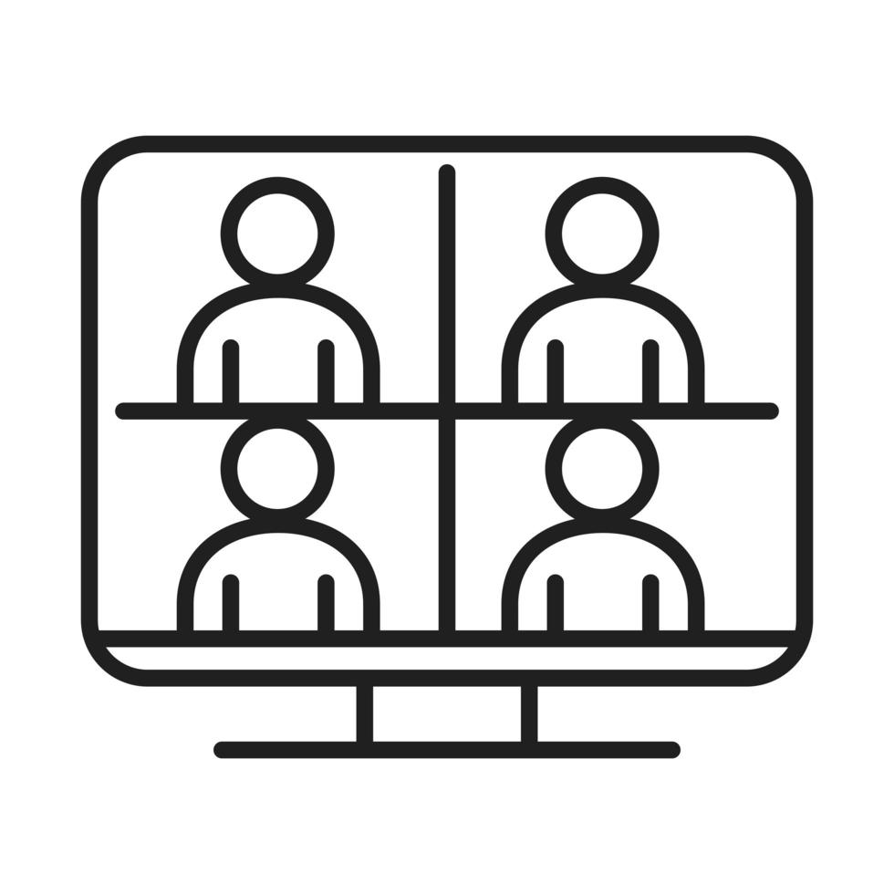 new normal online work study and meeting after coronavirus disease covid 19 linear icon style vector