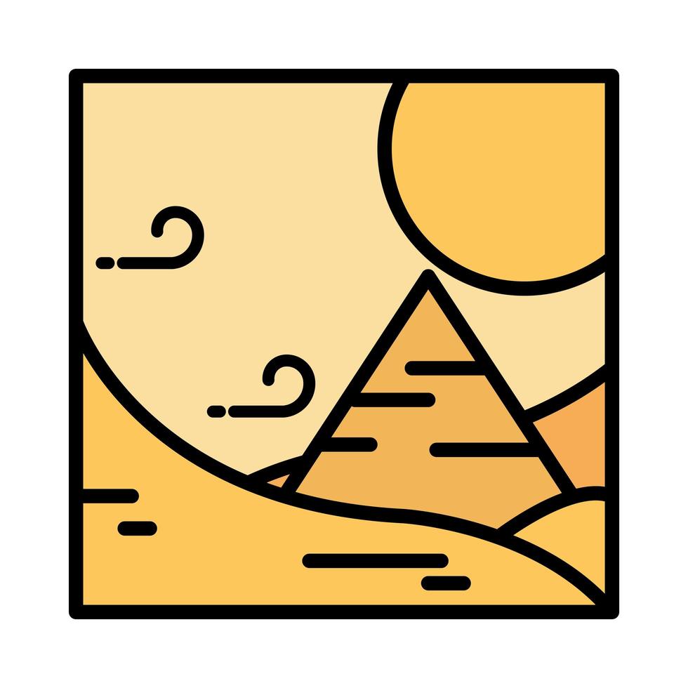 paisaje desierto pirámide viento sol arena dibujos animados línea y estilo  de relleno 2594255 Vector en Vecteezy