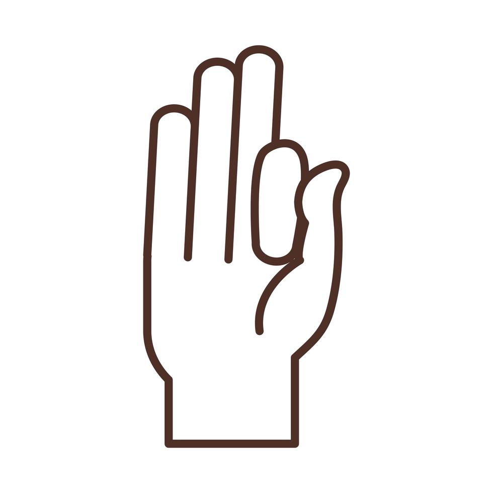 lenguaje de señas gesto de la mano que indica el icono de línea de letra f vector