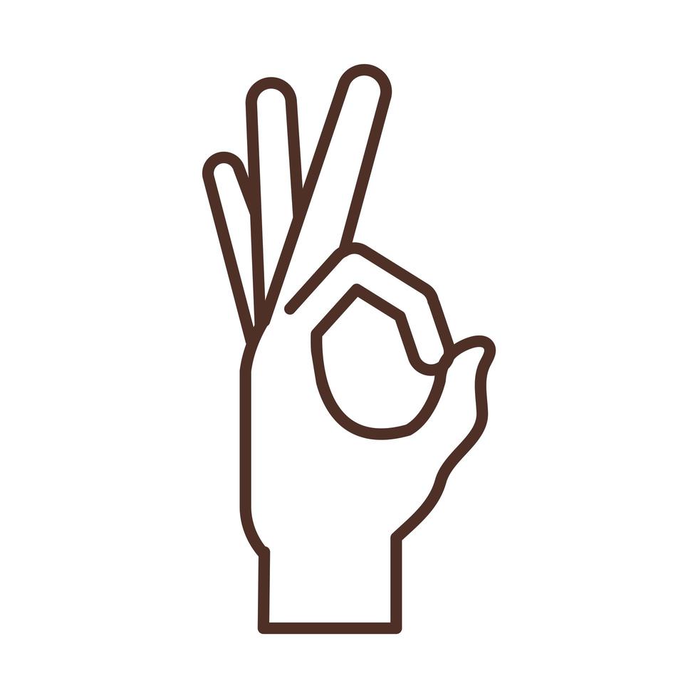 lenguaje de señas mano indicando ok gesto icono de línea vector