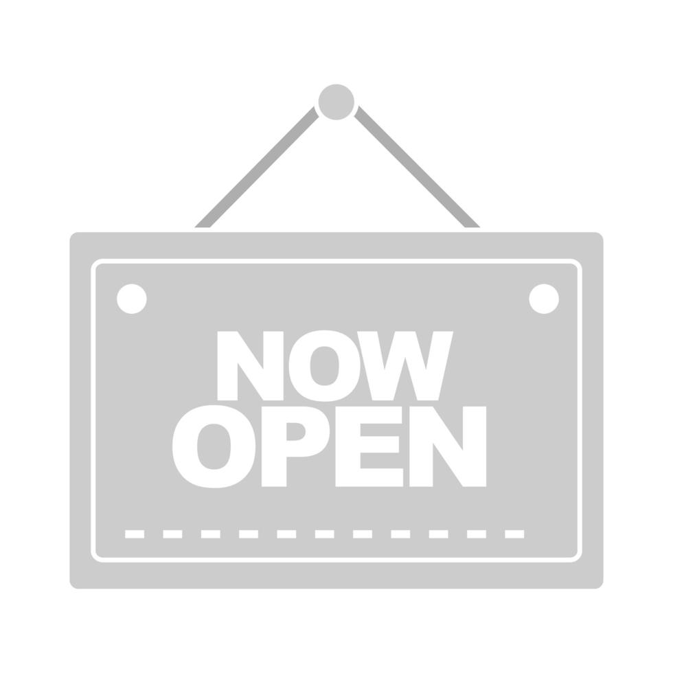 hanging gray now open sign board door flat icon vector