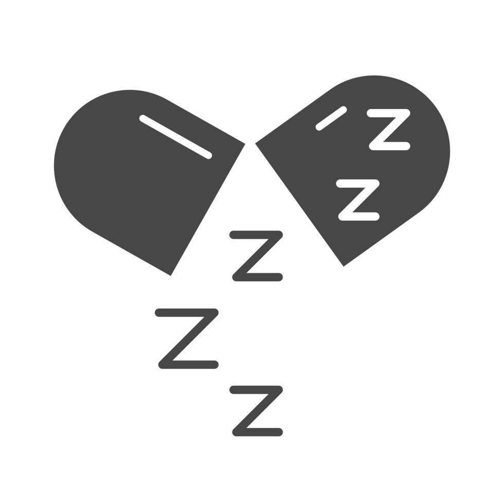 insomnio, cápsula para dormir, medicación y símbolo zzz, silueta, icono, estilo vector