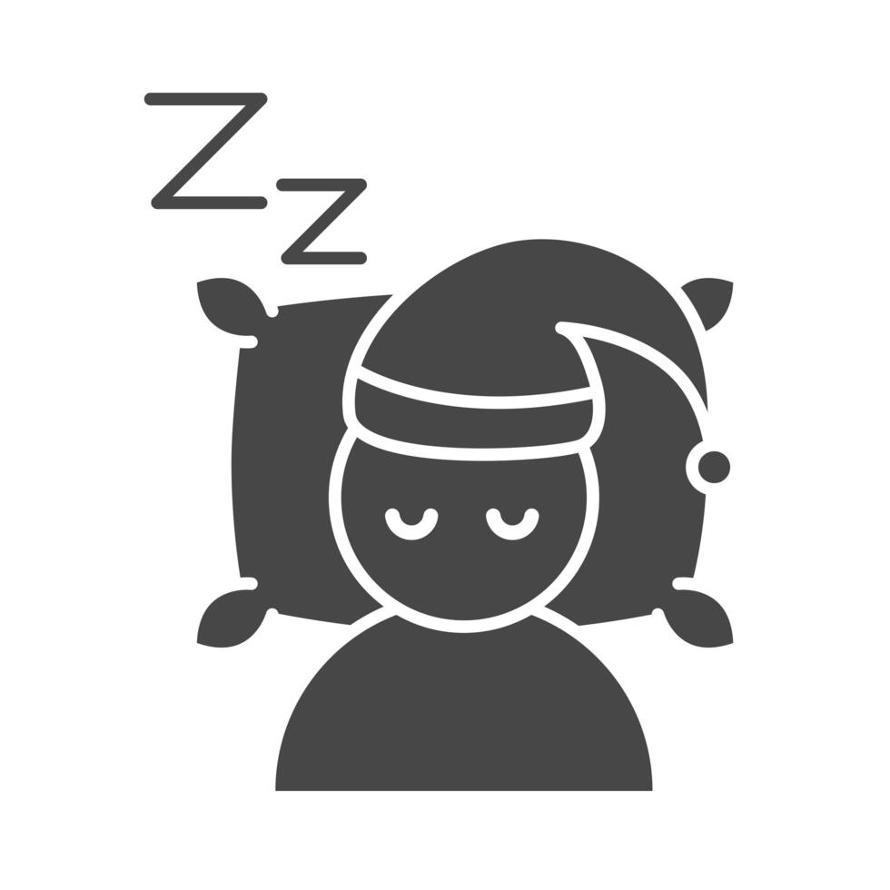 insomnia person with hat sleeping with a pillow silhouette icon style vector