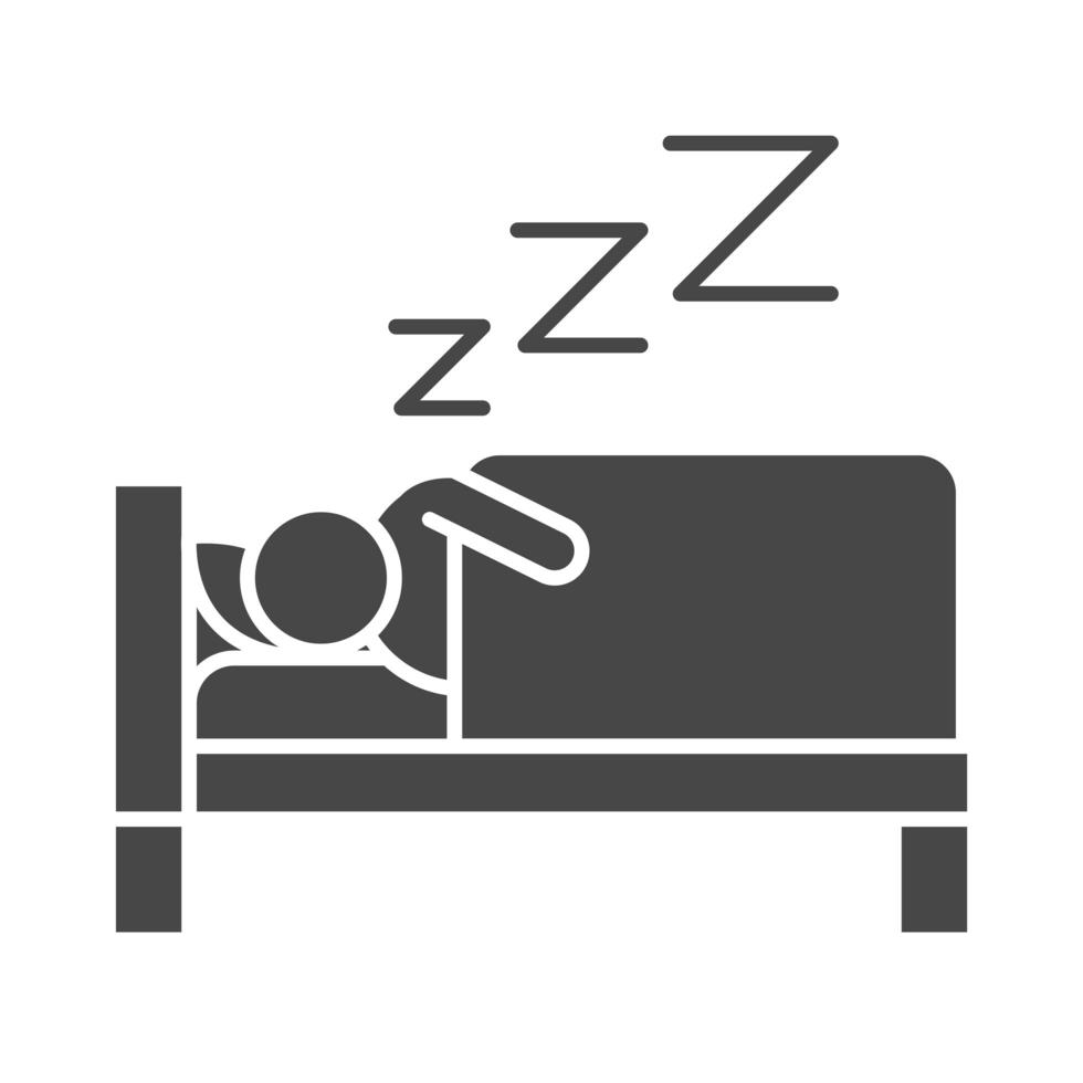 personaje de insomnio durmiendo en el estilo de icono de silueta de cama vector