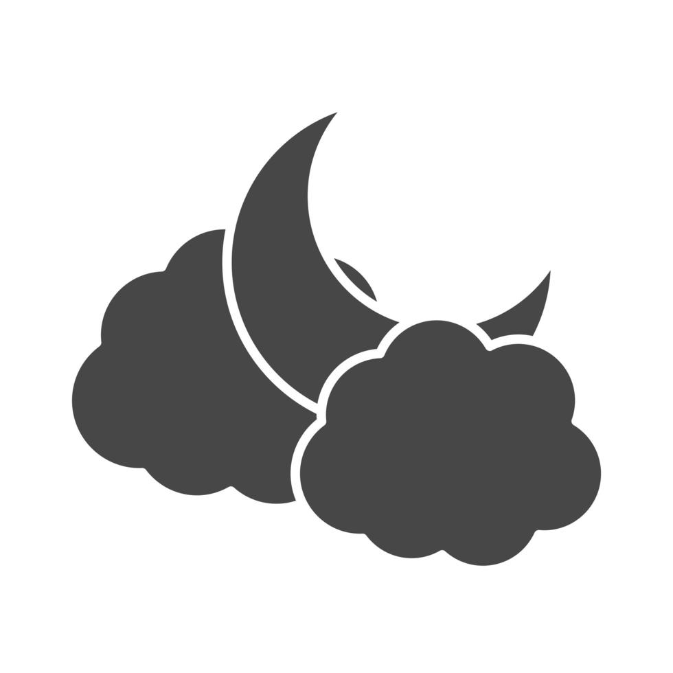 half moon clouds sky weather silhouette icon style vector