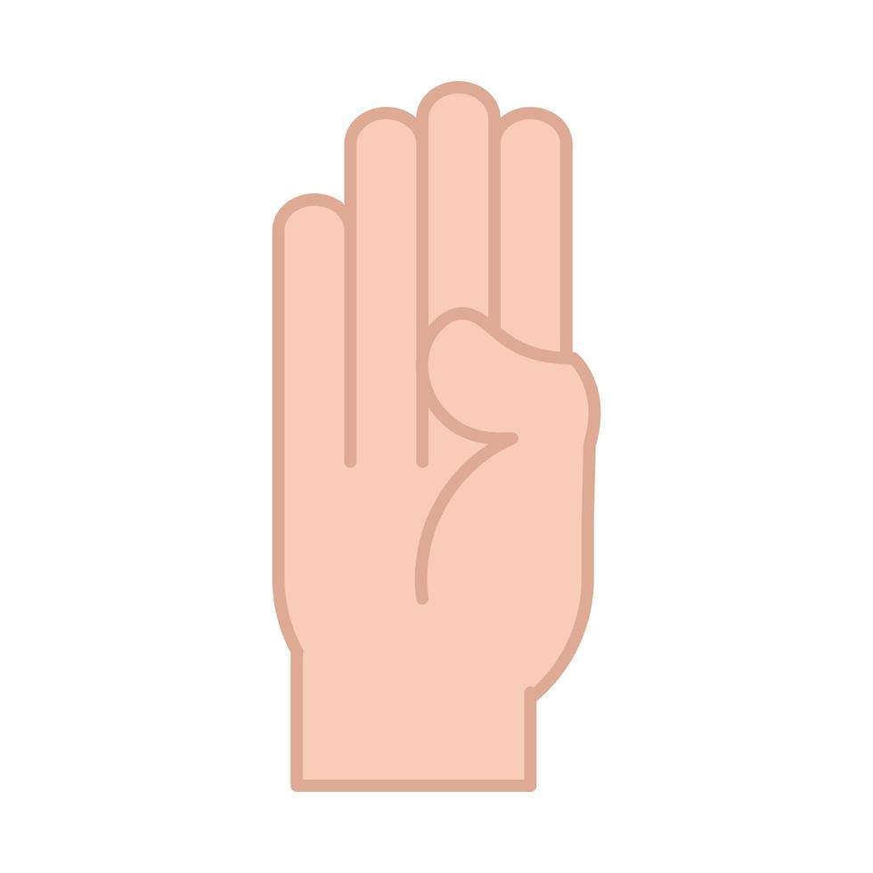 sign language hand gesture indicating b letter line and fill icon vector