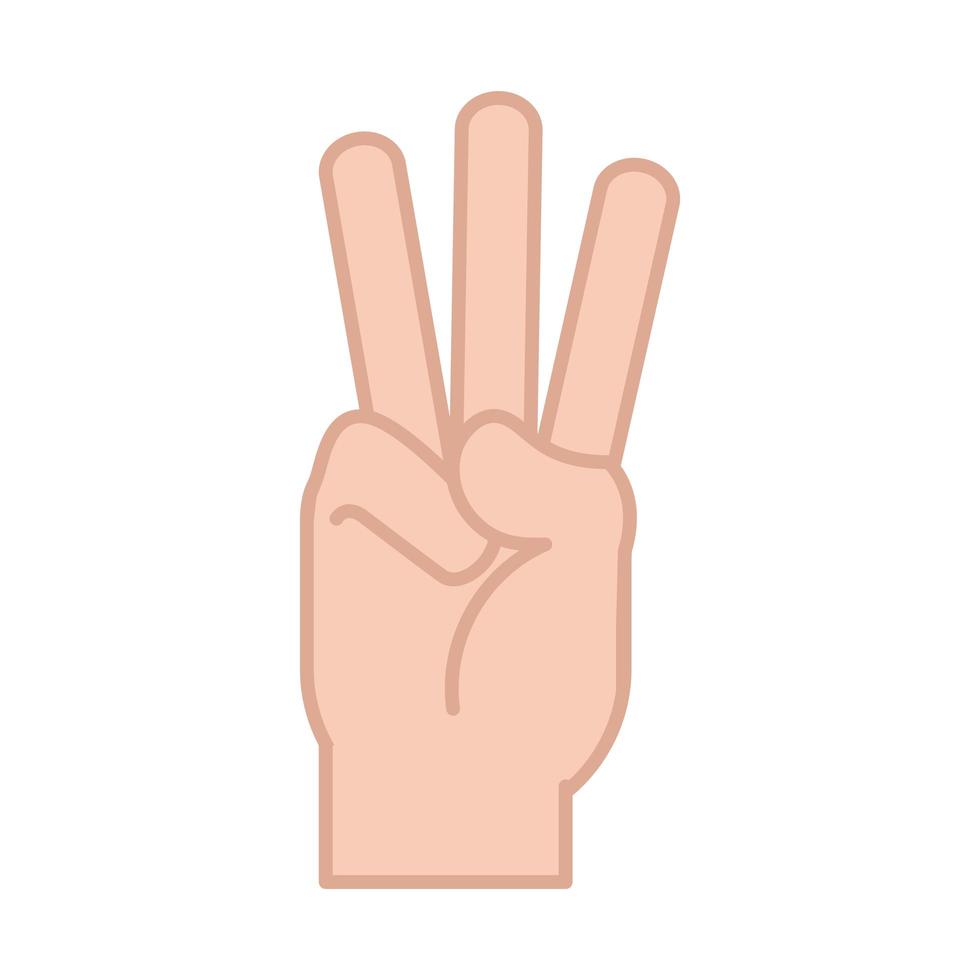 sign language hand gesture indicating w letter line and fill icon vector