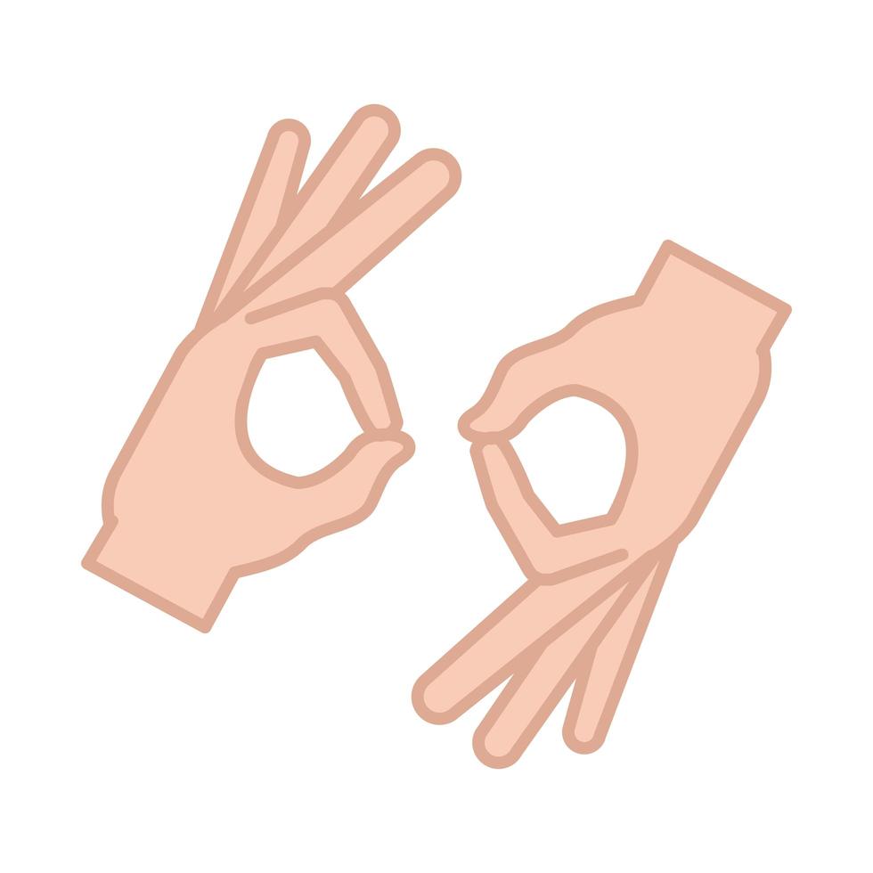 sign language interpreting hand gesture line and fill icon vector