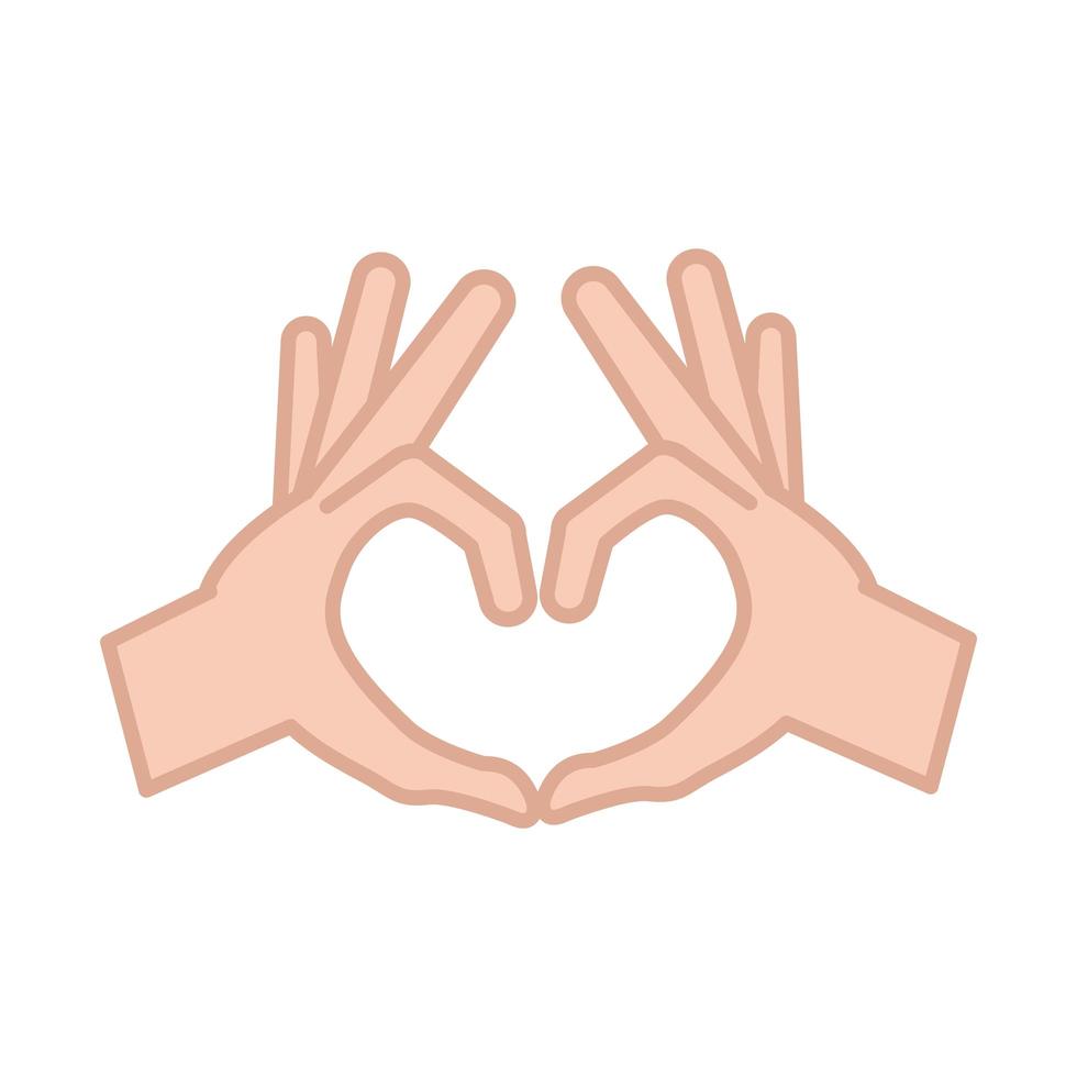 sign language hands gesture heart love line and fill icon vector