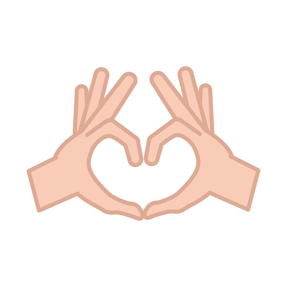 sign language hands gesture heart love line and fill icon vector