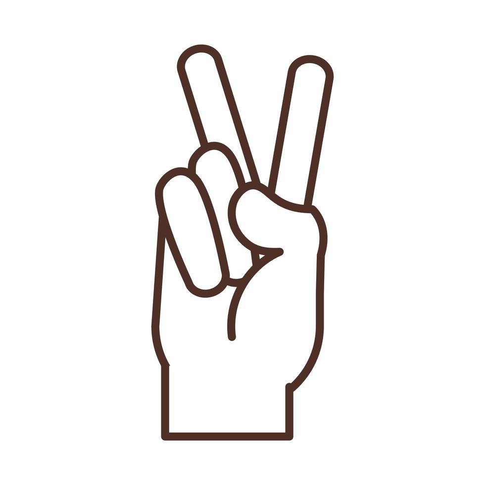 sign language hand gesture indicating v letter line icon vector