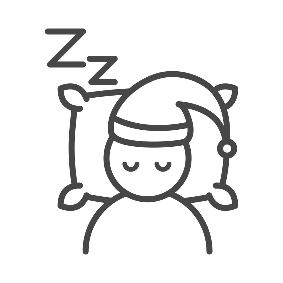 persona de insomnio con sombrero durmiendo con un estilo de icono lineal de almohada vector