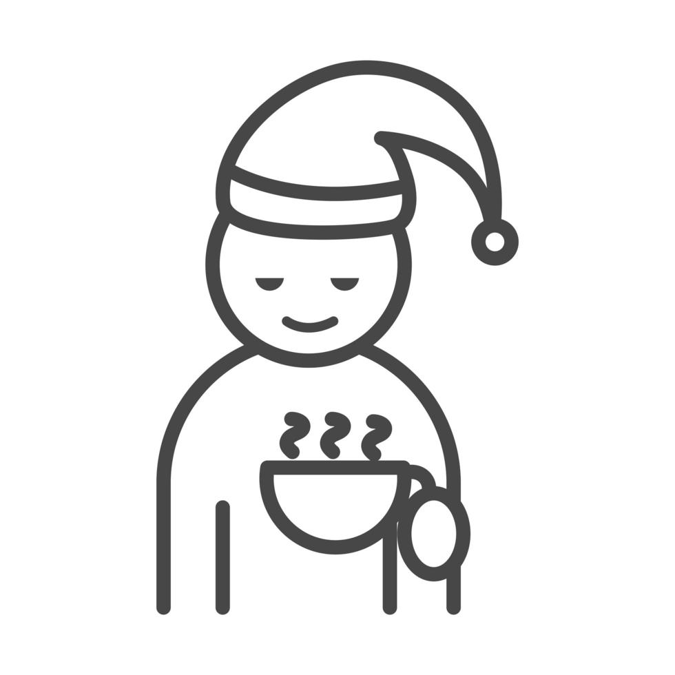 insomnia sleepless with coffee cup character linear icon style vector