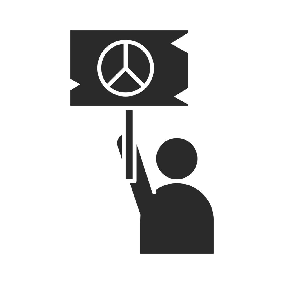 personaje del día internacional de los derechos humanos sosteniendo la bandera emblema de la paz silueta icono estilo vector