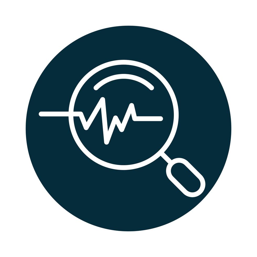search icon pulse medical research block and line icon vector