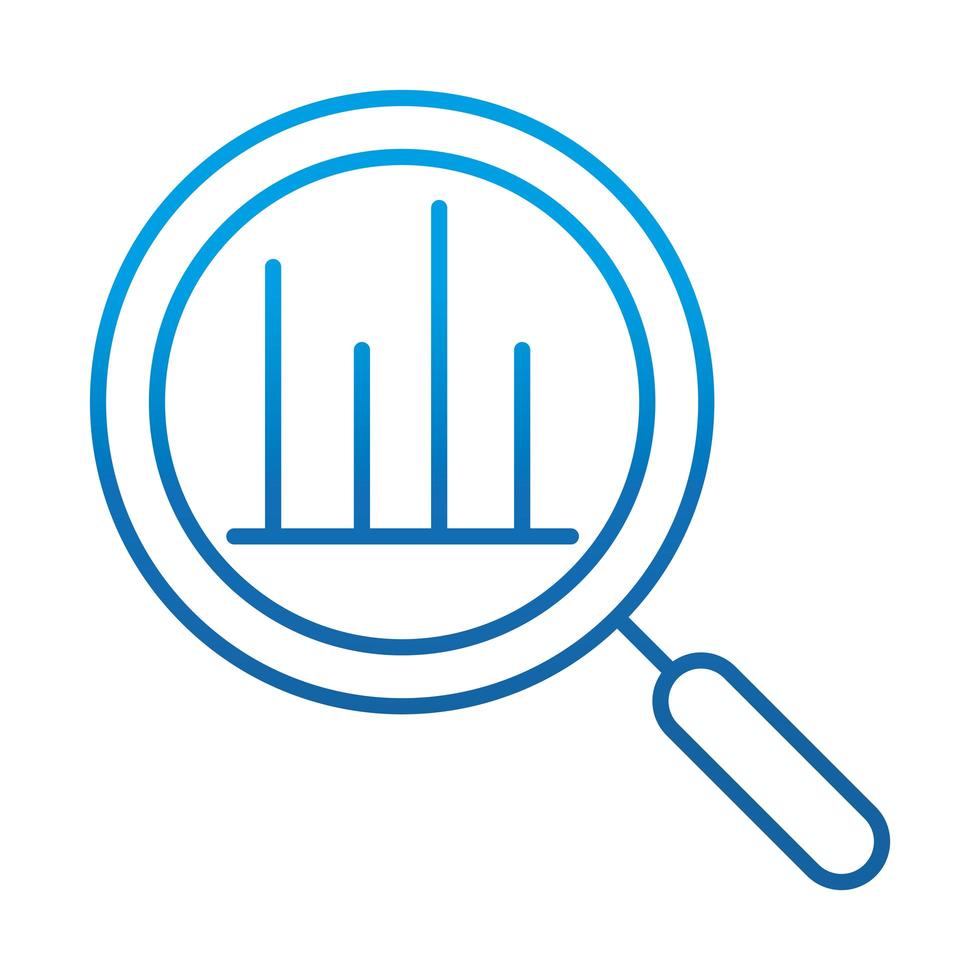 análisis de datos lupa diagrama informe financiero gradiente línea azul icono vector