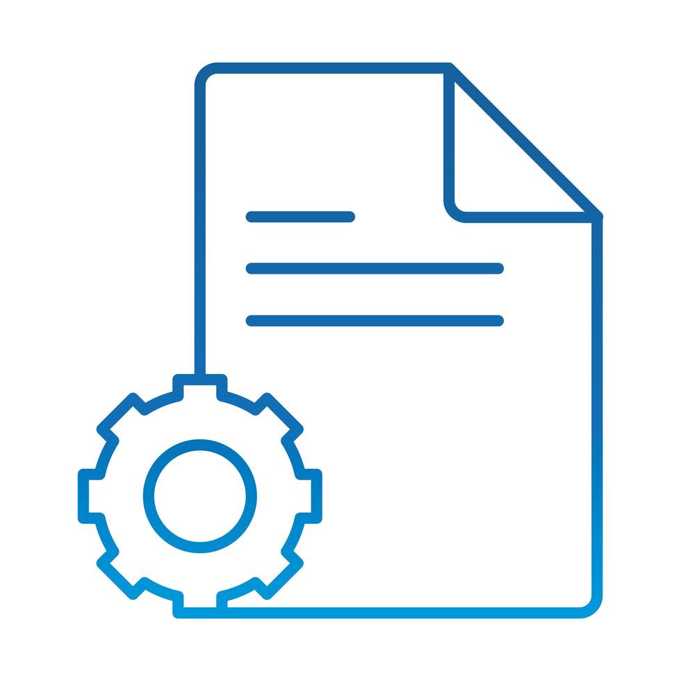 data analysis document paper gear work gradient blue line icon vector