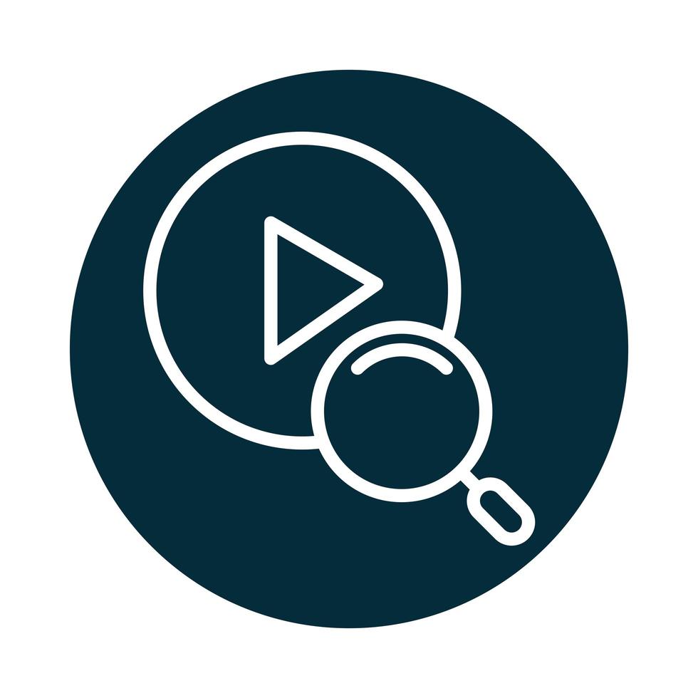 search icon video player button magnifying glass block and line icon vector