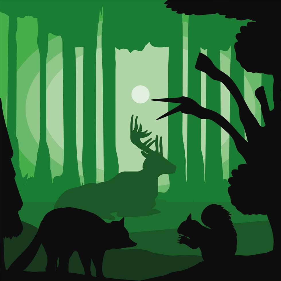 silhouette forest animals vector