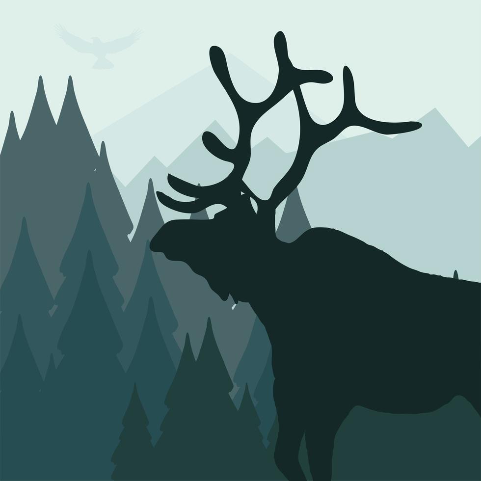 silhouette deer landscape vector