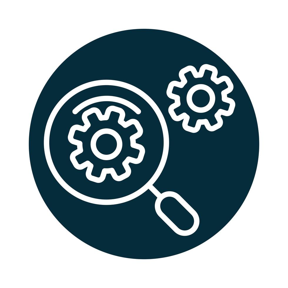 search icon magnifying glass explore gears internet block and line icon vector