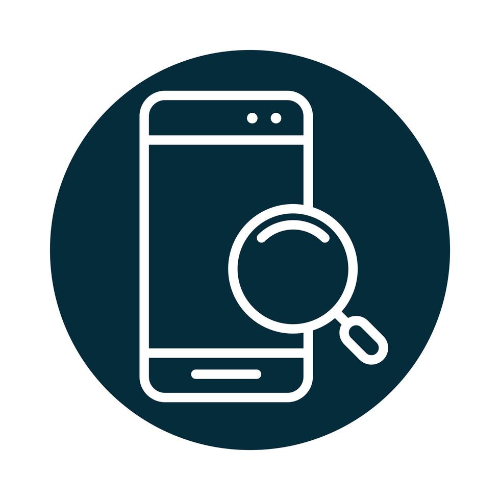 search icon smartphone device magnifier app block and line icon vector