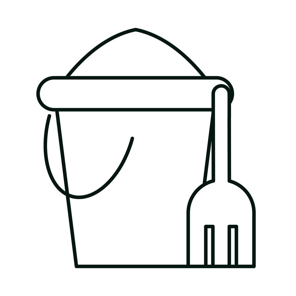 bucket with sand and shovel toys linear icon style white background vector