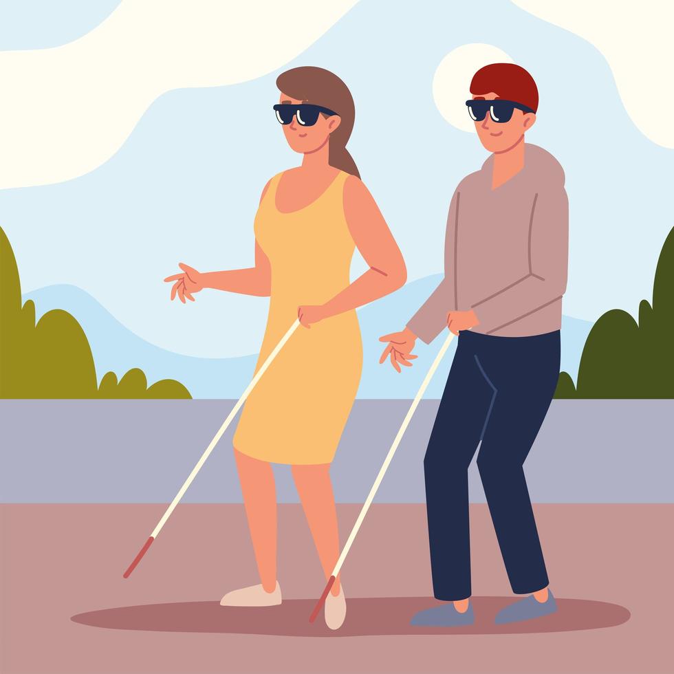 disabled blind couple vector