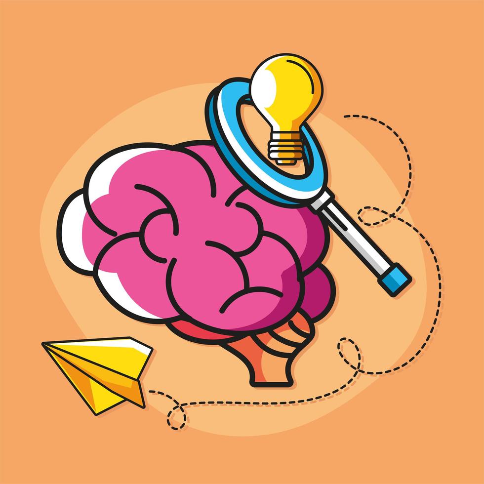 idea brain magnifier vector