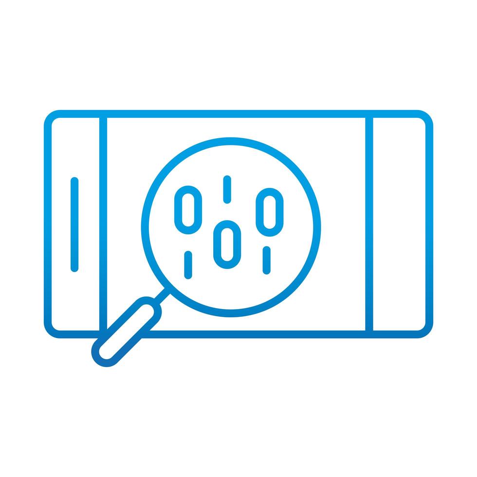 data analysis smartphone binary code magnifier financial business gradient blue line icon vector