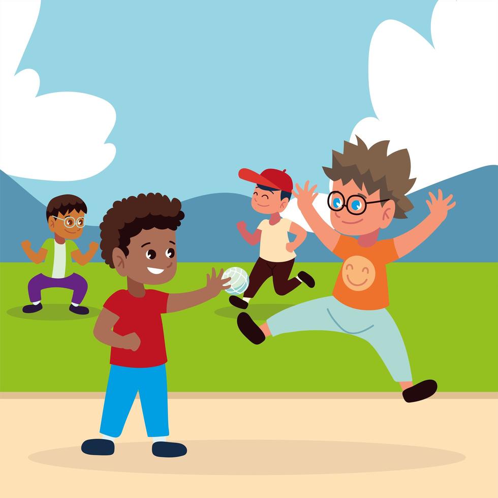 boys playing in park vector