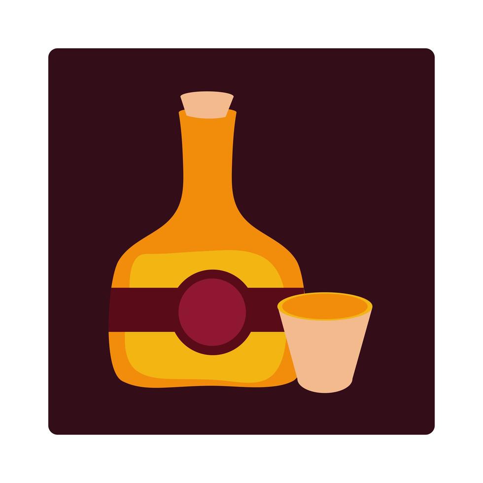 día de muertos tequila botella y copa celebración mexicana icono bloque y plano vector