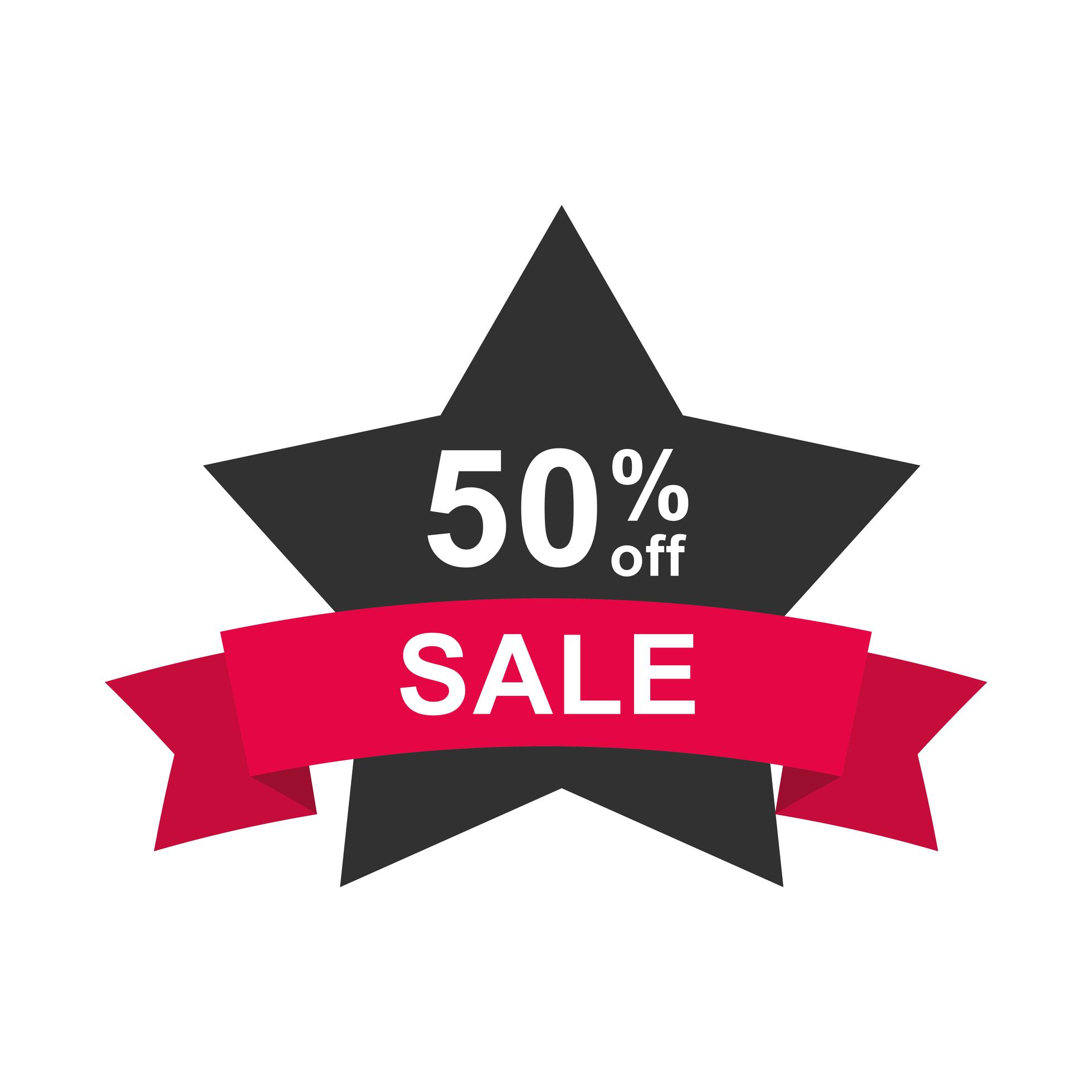 Black Friday Sale Offer Half Price Sticker Shaped Star Icon Flat Style