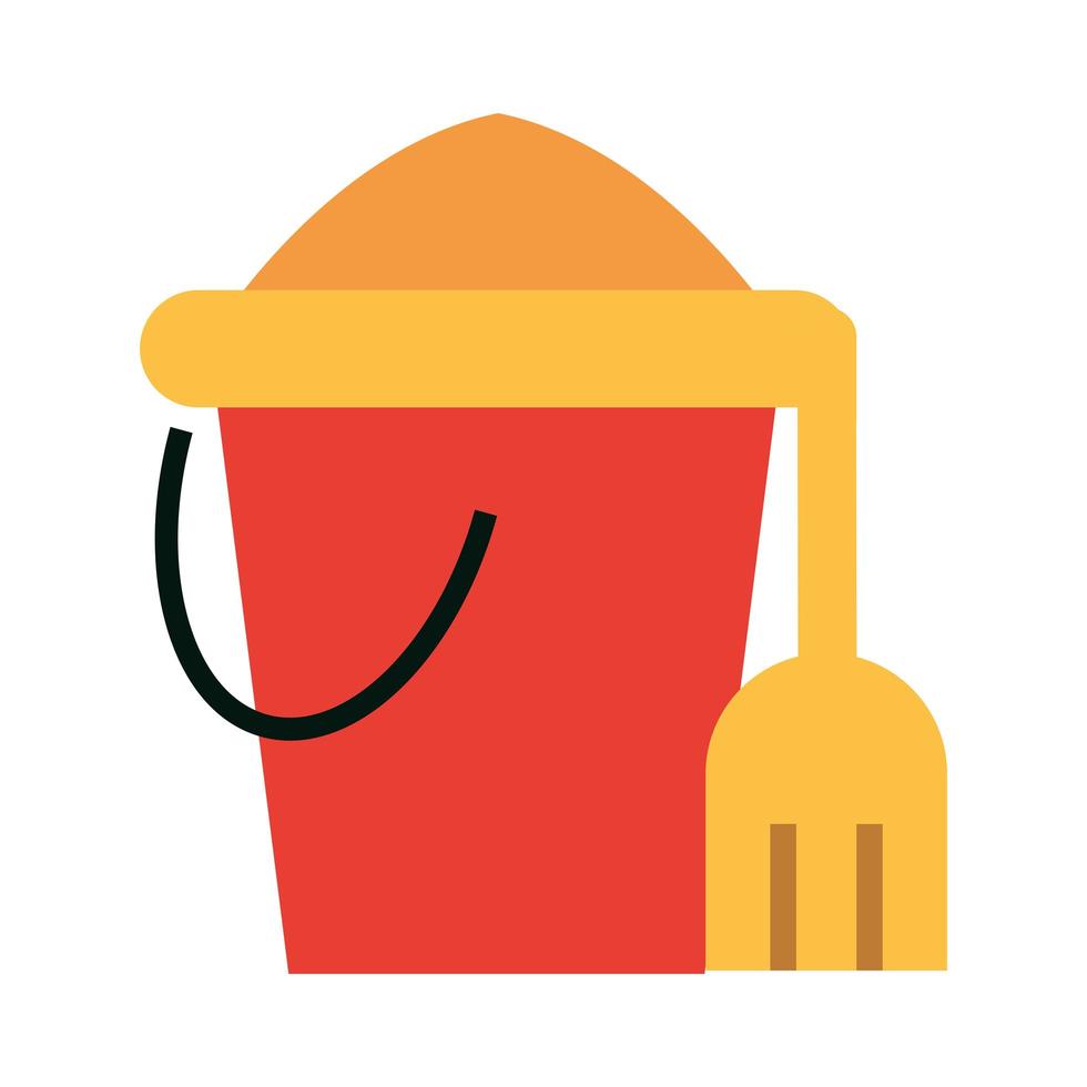 bucket with sand and shovel toys flat icon style white background vector