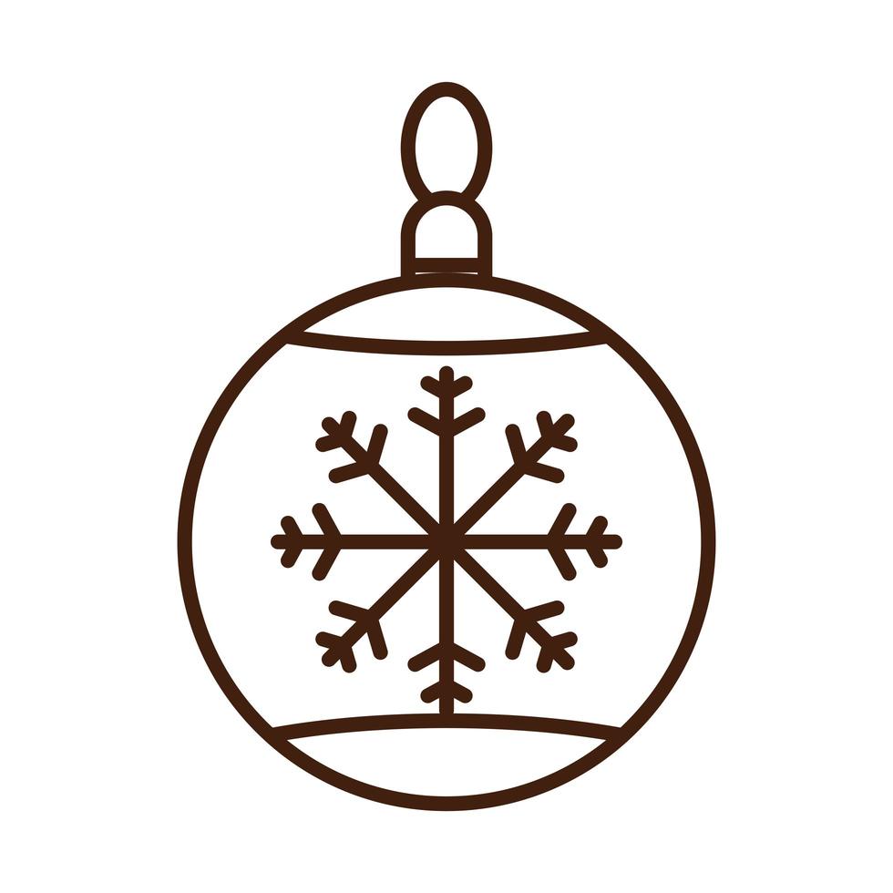 Feliz bola de Navidad feliz con decoración de copo de nieve celebración estilo de icono lineal festivo vector