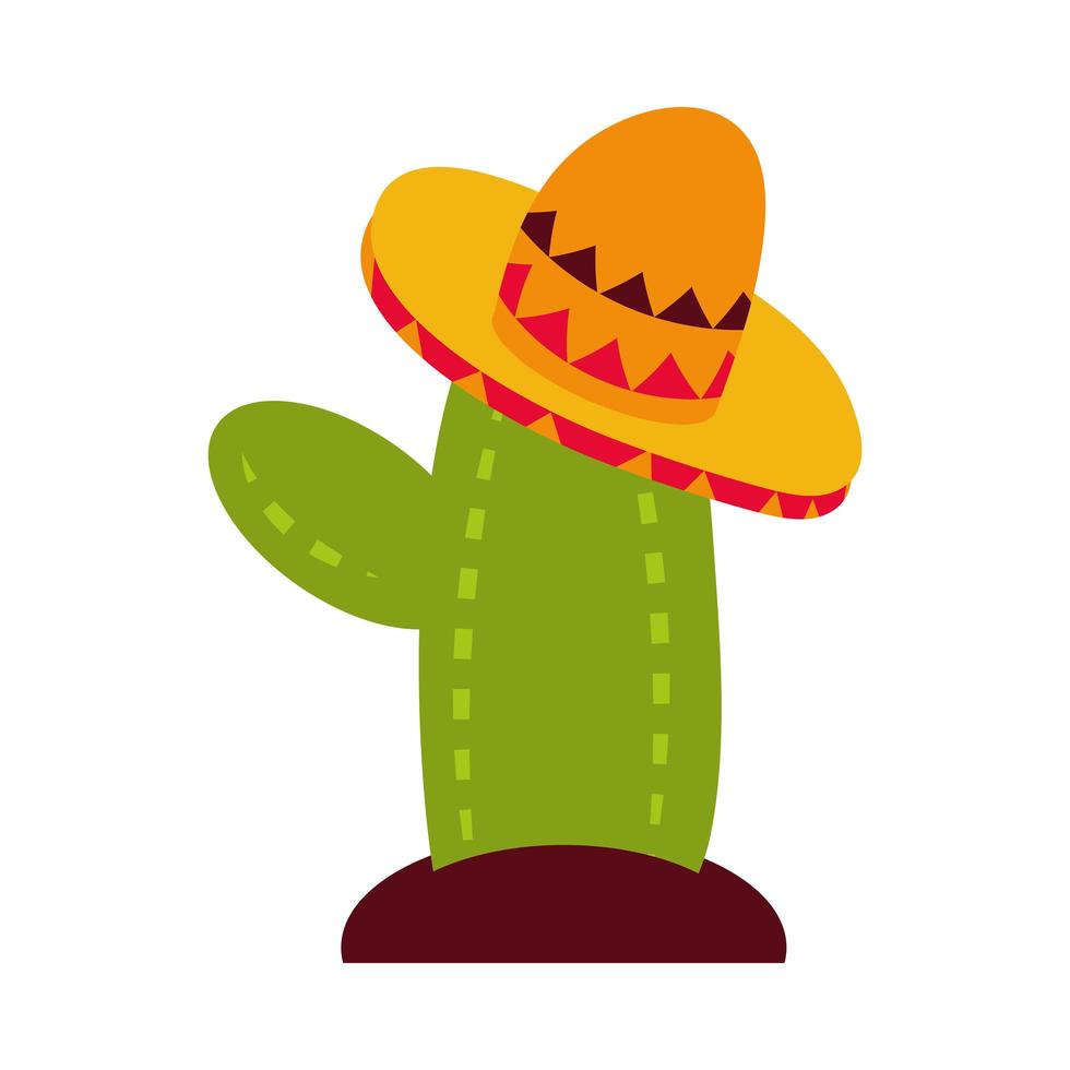 día de los muertos cactus con sombrero cultura icono de celebración mexicana estilo plano vector