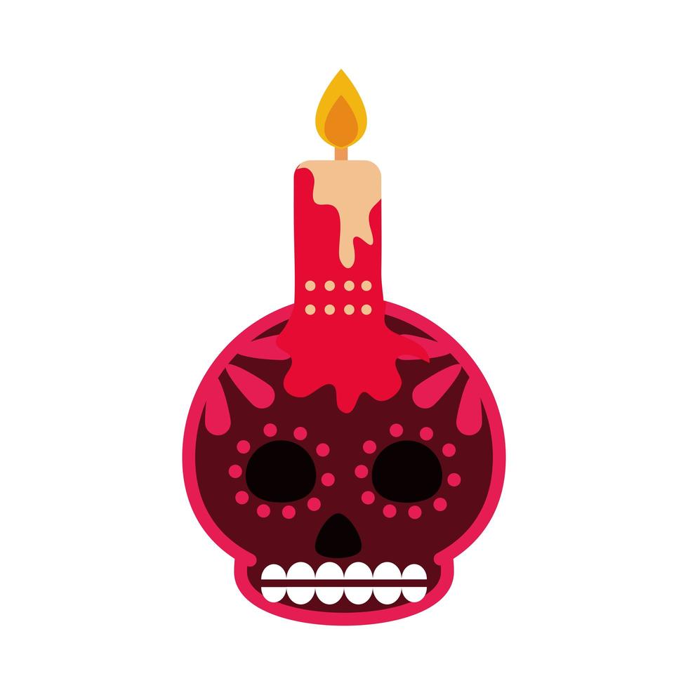 day of the dead skull flower and candle decoration mexican celebration icon flat style vector