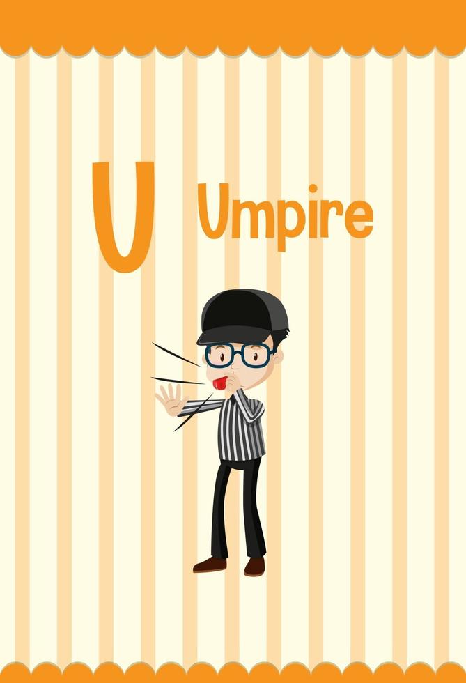 Alphabet flashcard with letter U for Umpire vector