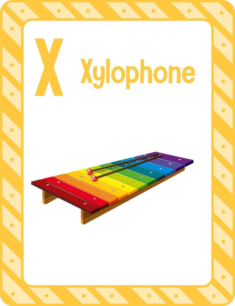 Alphabet flashcard with letter X for Xylophone vector