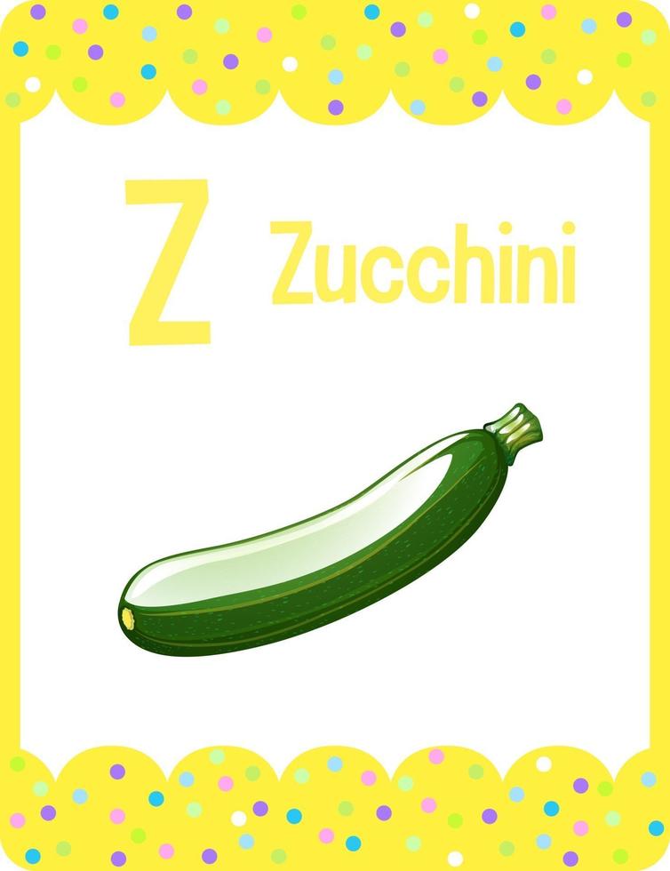 Alphabet flashcard with letter Z for Zucchini vector