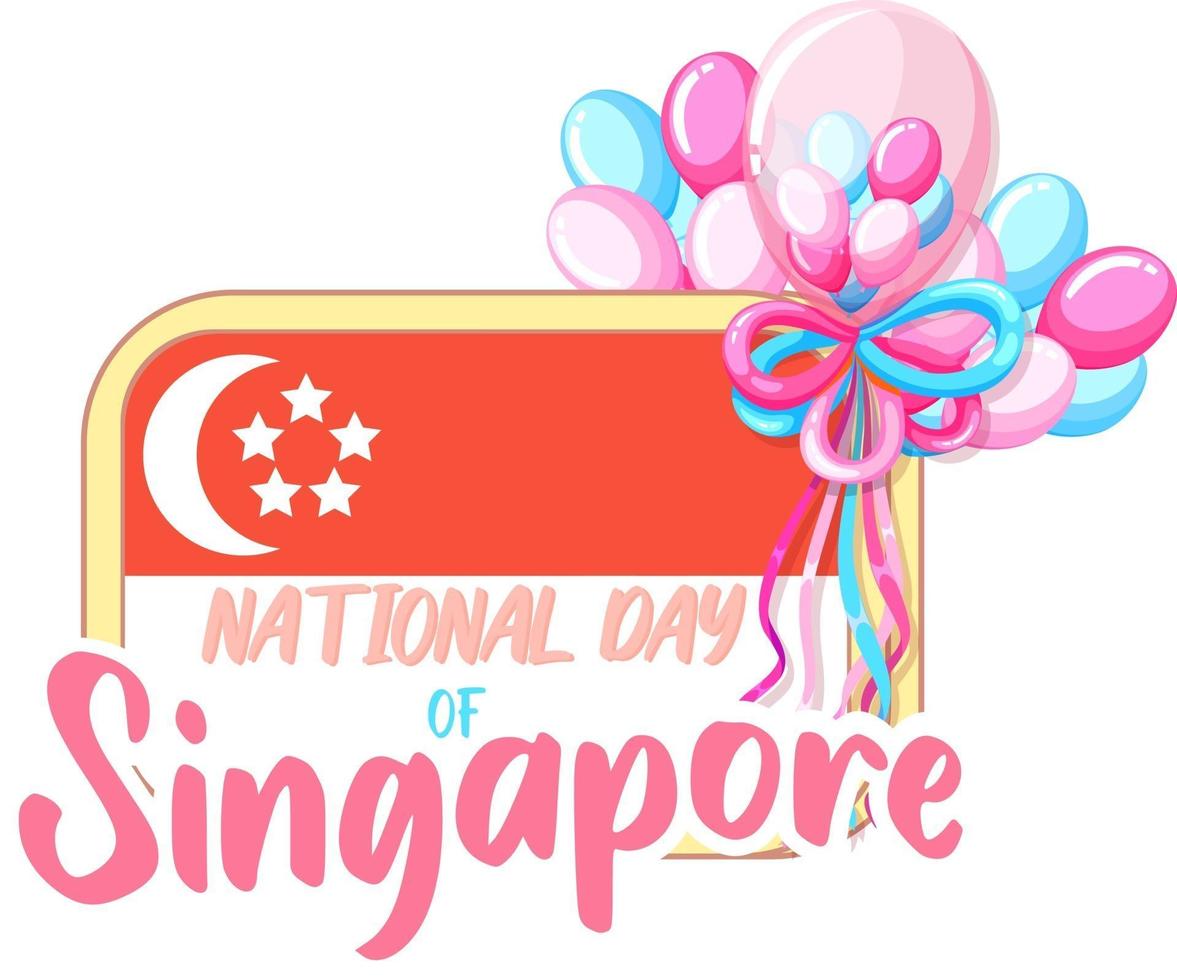banner del día nacional de singapur con muchos elementos lindos globos vector
