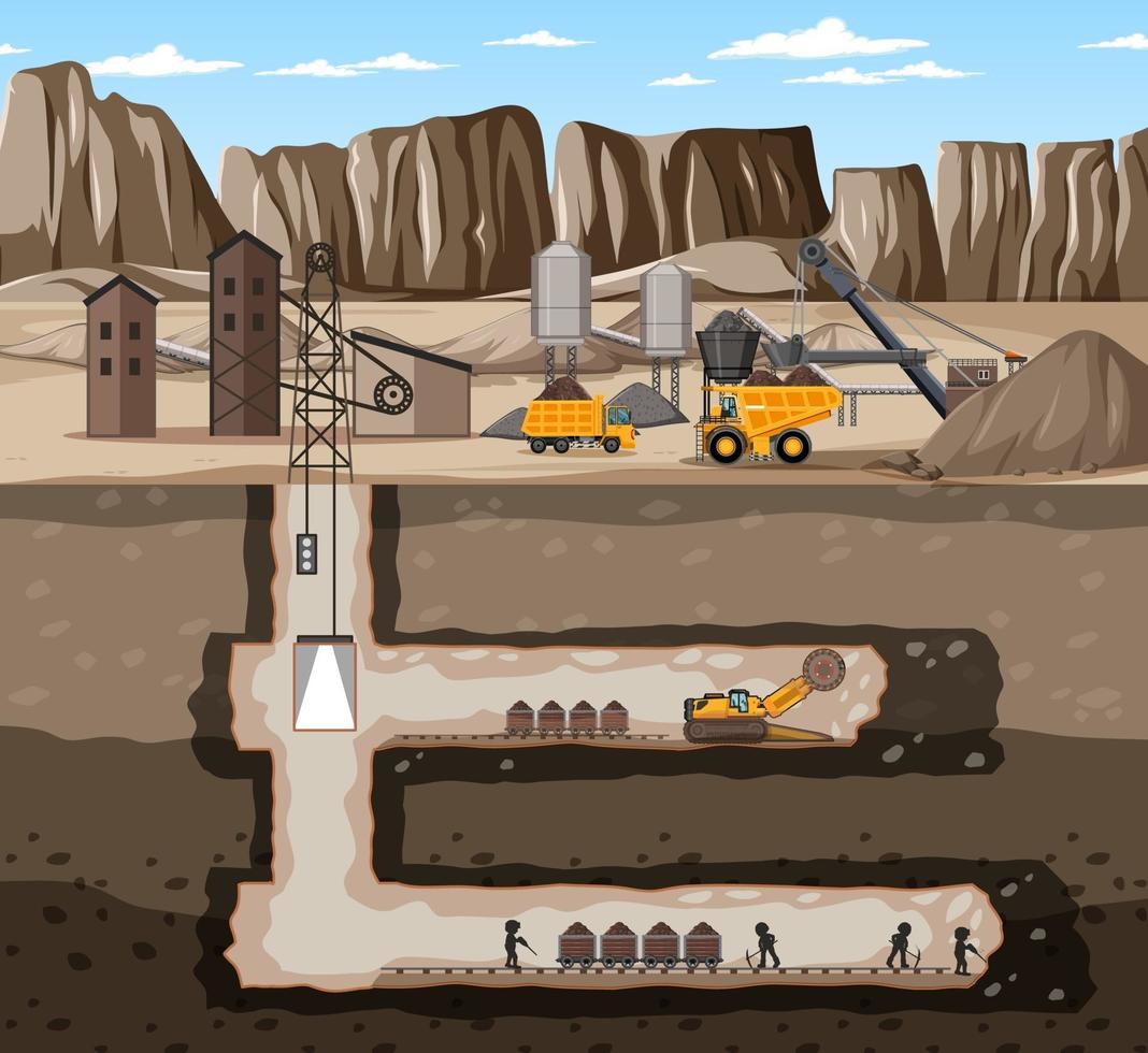 Landscape of coal mine industry with underground vector