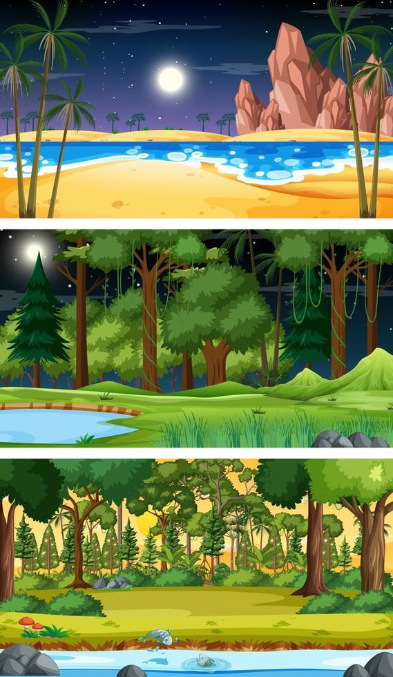 Set of different nature horizontal scenes vector