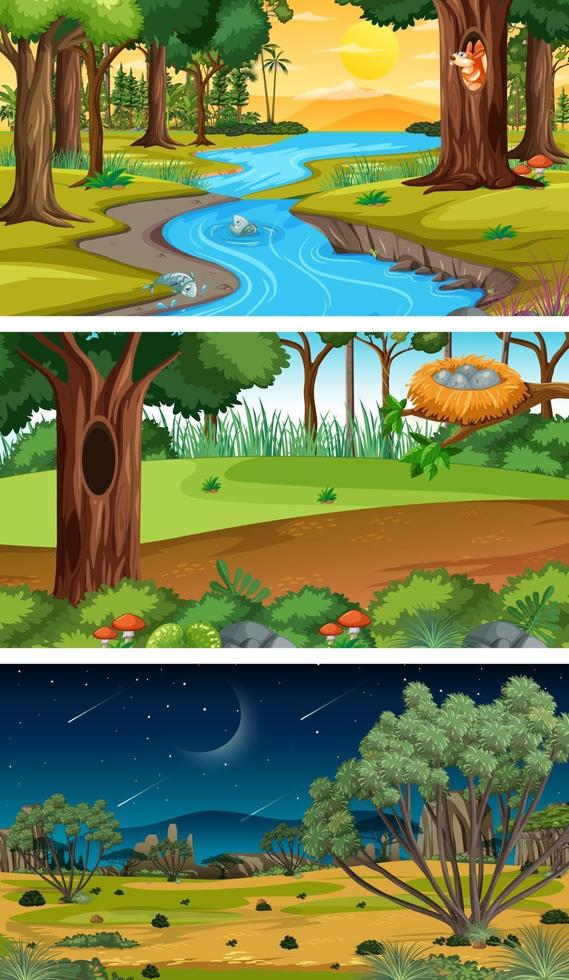 Conjunto de diferentes tipos de escenas horizontales de bosque. vector