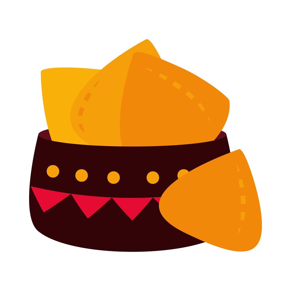 día de los muertos nachos de comida mexicana en icono de tazón estilo plano vector