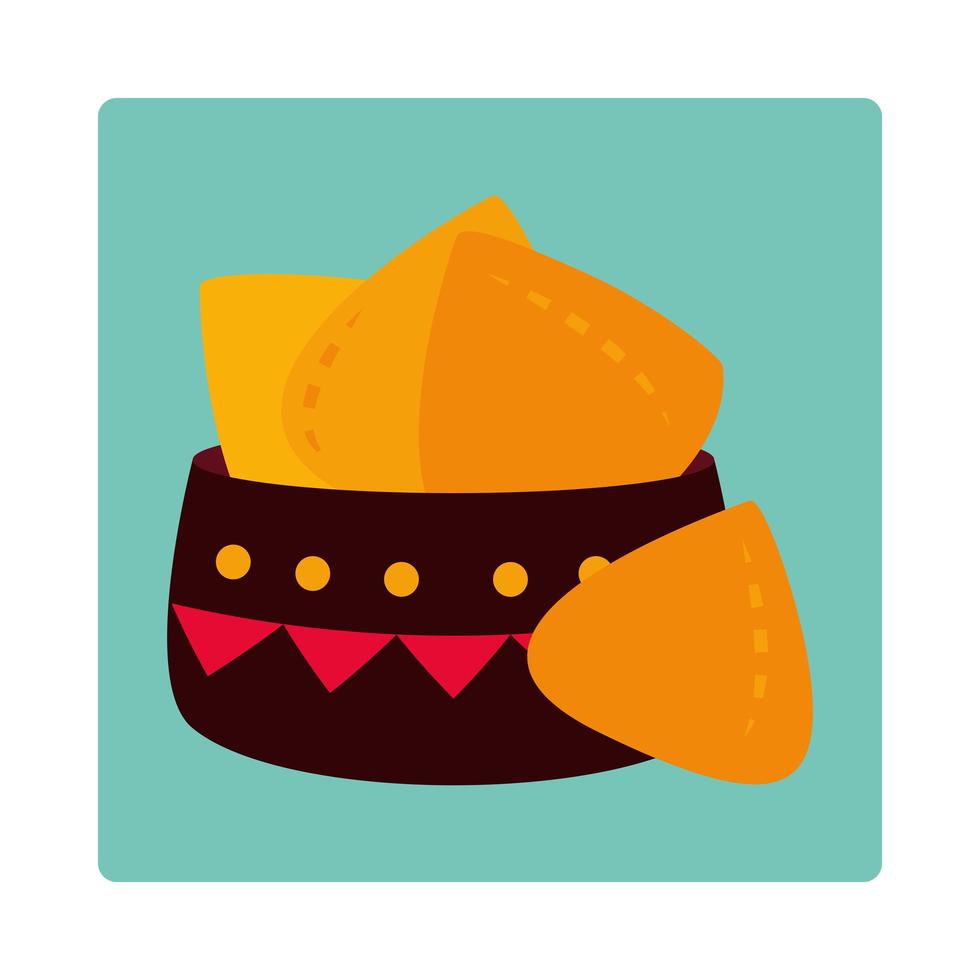 día de los muertos nachos de comida mexicana en bloque de icono de tazón y plano vector