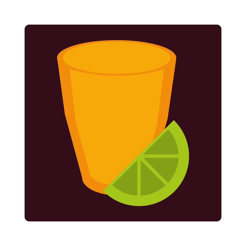 Día de los muertos tequila shot con limón celebración mexicana icono bloque y plano vector