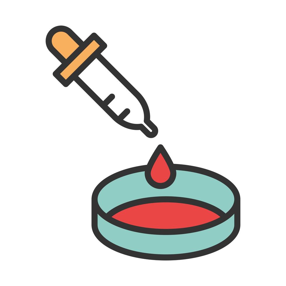 coronavirus covid19 diagnostics research medical dropper pouring blood in petri dish line and fill vector