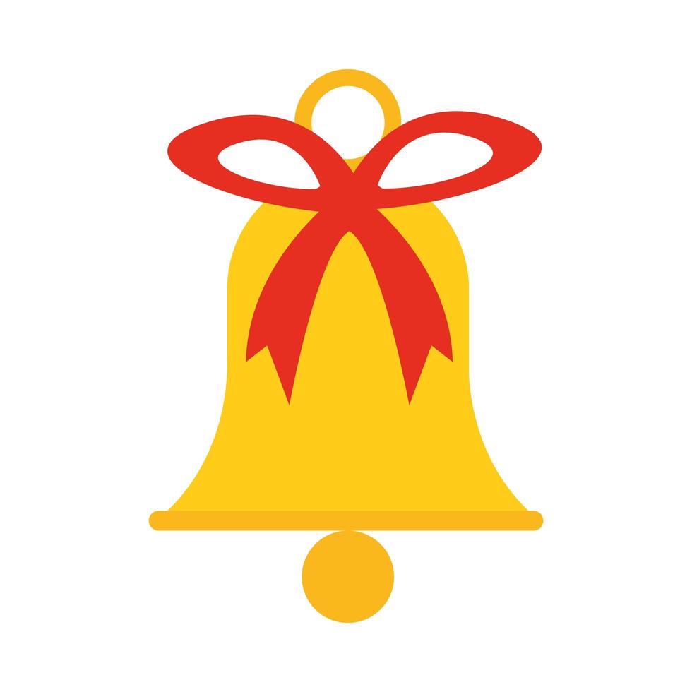 happy merry christmas bell with ribbon decoration celebration festive flat icon style vector