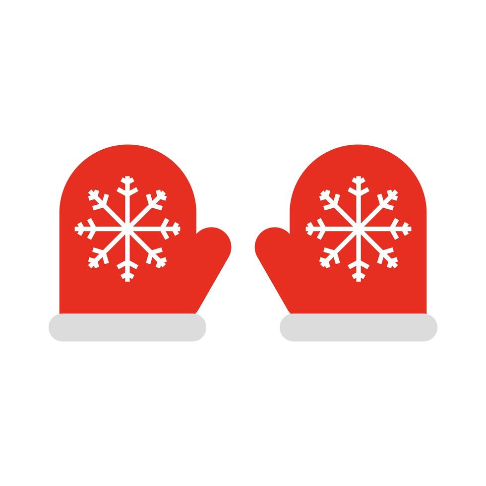 happy merry christmas mittens gloves with snowflakes celebration festive flat icon style vector